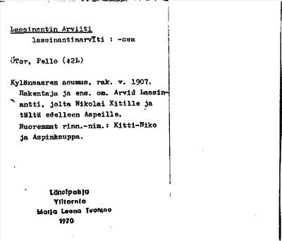 Bild på arkivkortet för arkivposten Lassinantin Arviiti