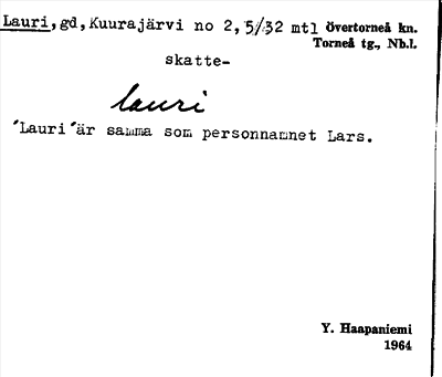 Bild på arkivkortet för arkivposten Lauri