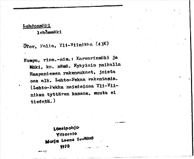 Bild på arkivkortet för arkivposten Lehdonmäki