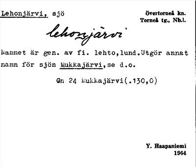 Bild på arkivkortet för arkivposten Lehonjärvi