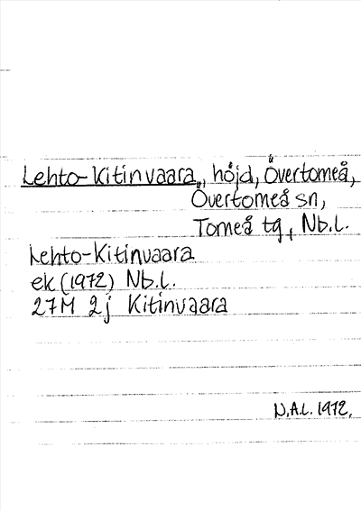 Bild på arkivkortet för arkivposten Lehto-Kitinvaara