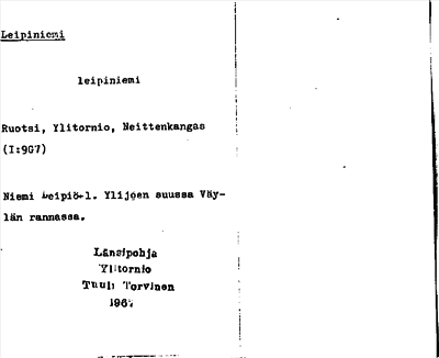 Bild på arkivkortet för arkivposten Leipiniemi