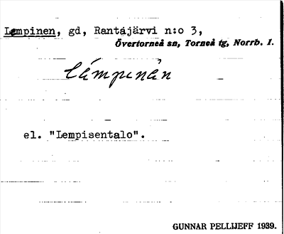 Bild på arkivkortet för arkivposten Lempinen
