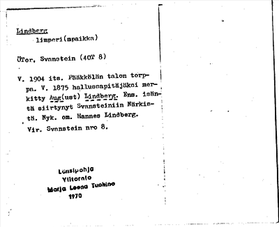 Bild på arkivkortet för arkivposten Lindberg