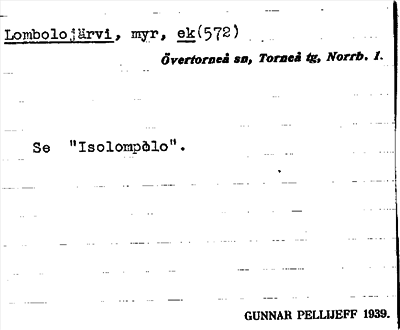Bild på arkivkortet för arkivposten Lombolojärvi, se Isolompolo