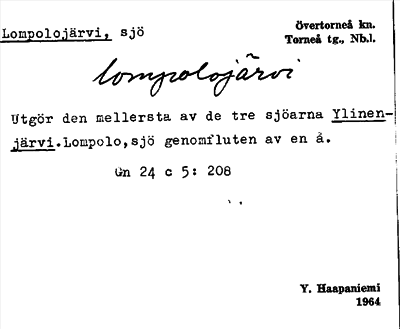 Bild på arkivkortet för arkivposten Lompolojärvi