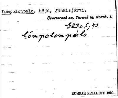 Bild på arkivkortet för arkivposten Lompolonpalo