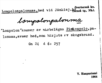 Bild på arkivkortet för arkivposten Lompolonpalonmaa