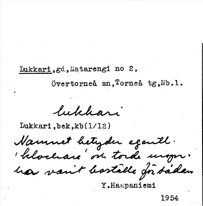Bild på arkivkortet för arkivposten Lukkari