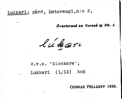 Bild på arkivkortet för arkivposten Lukkari