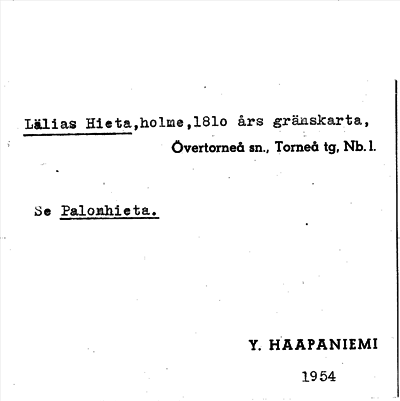 Bild på arkivkortet för arkivposten Lälias Hieta, se Palonhieta