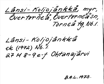 Bild på arkivkortet för arkivposten Länsi-Koljojänkkä