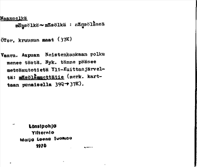 Bild på arkivkortet för arkivposten Maanselkä