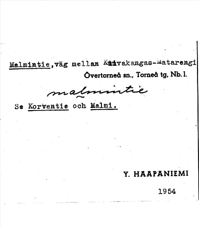 Bild på arkivkortet för arkivposten Malmintie, se Korventie och Malmi