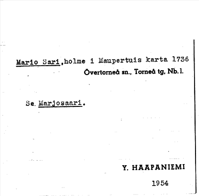 Bild på arkivkortet för arkivposten Mario Sari, se Marjosaari