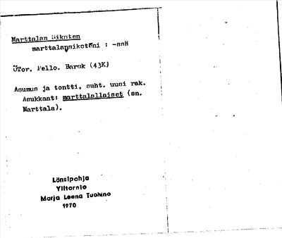 Bild på arkivkortet för arkivposten Marttalan Siksten