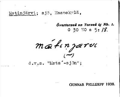 Bild på arkivkortet för arkivposten Matinjärvi