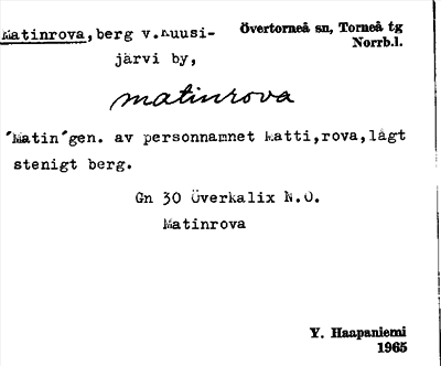 Bild på arkivkortet för arkivposten Matinrova