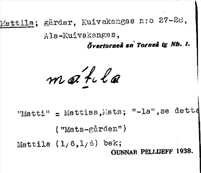 Bild på arkivkortet för arkivposten Mattila