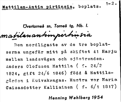 Bild på arkivkortet för arkivposten Mattilan-Antin pirtinsia