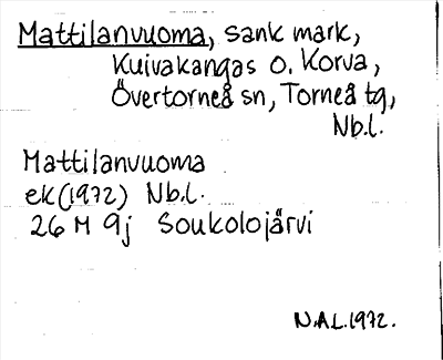 Bild på arkivkortet för arkivposten Mattilanvuoma