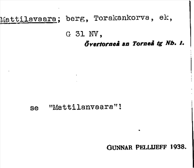 Bild på arkivkortet för arkivposten Mattilavaara, se Mattilanvaara