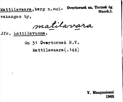 Bild på arkivkortet för arkivposten Mattilavaara