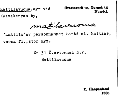 Bild på arkivkortet för arkivposten Mattilavuoma