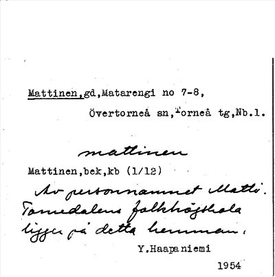 Bild på arkivkortet för arkivposten Mattinen