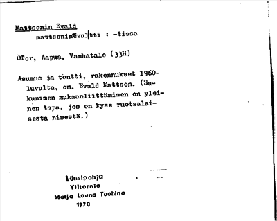 Bild på arkivkortet för arkivposten Mattsonin Evald