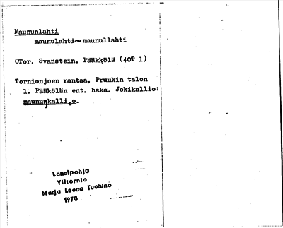 Bild på arkivkortet för arkivposten Maununlahti