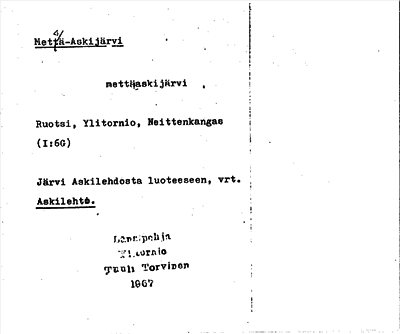Bild på arkivkortet för arkivposten Metsä-Askijärvi