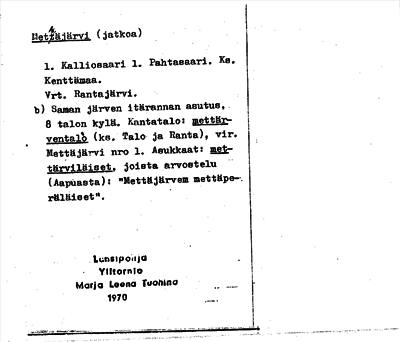 Bild på arkivkortet för arkivposten Metsäjärvi