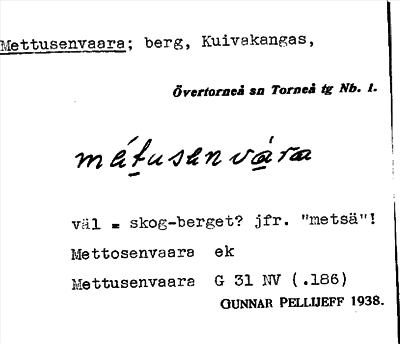 Bild på arkivkortet för arkivposten Mettusenvaara