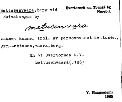 Bild på arkivkortet för arkivposten Mettusenvaara