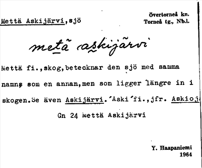 Bild på arkivkortet för arkivposten Mettä Askijärvi