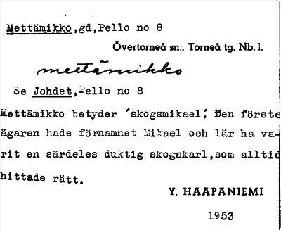 Bild på arkivkortet för arkivposten Mettämikko