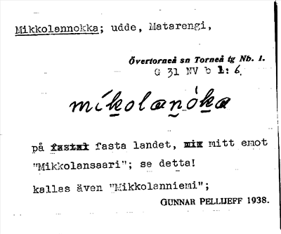 Bild på arkivkortet för arkivposten Mikkolannokka
