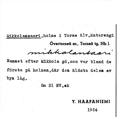 Bild på arkivkortet för arkivposten Mikkolansaari
