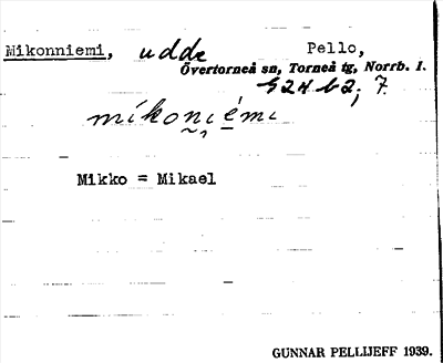Bild på arkivkortet för arkivposten Mikonniemi