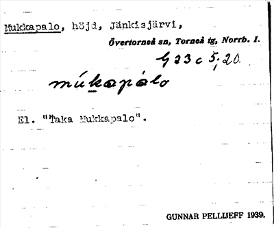 Bild på arkivkortet för arkivposten Mukkapalo