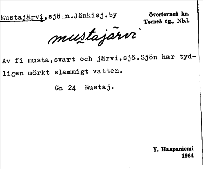 Bild på arkivkortet för arkivposten Mustajärvi