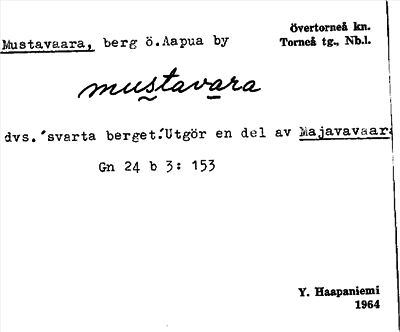 Bild på arkivkortet för arkivposten Mustavaara