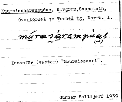 Bild på arkivkortet för arkivposten Muuraissaarenpudas