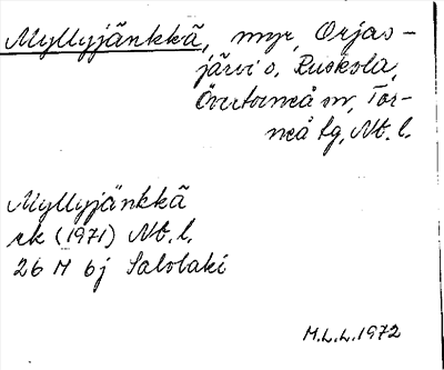 Bild på arkivkortet för arkivposten Myllyjänkkä