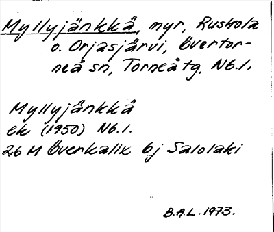 Bild på arkivkortet för arkivposten Myllyjänkkä