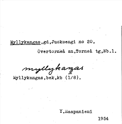Bild på arkivkortet för arkivposten Myllykangas
