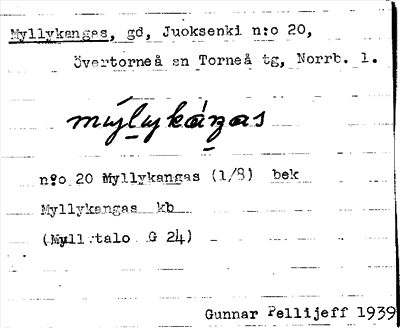 Bild på arkivkortet för arkivposten Myllykangas