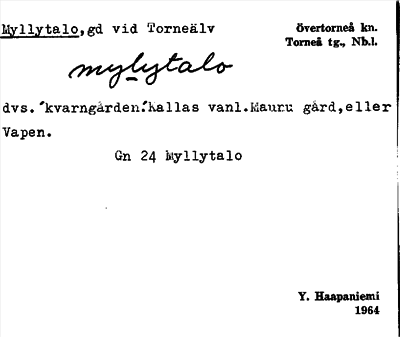 Bild på arkivkortet för arkivposten Myllytalo