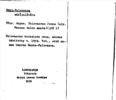 Bild på arkivkortet för arkivposten Mäki-Palovaara